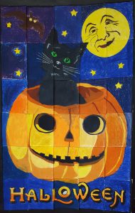 The students produced a Halloween mural with oil pastels. They worked together to communicate to their classmates which colours they would use on their pieces so that when the individual artwork was compiled the picture would be complete. Source: http://www.artprojectsforkids.org