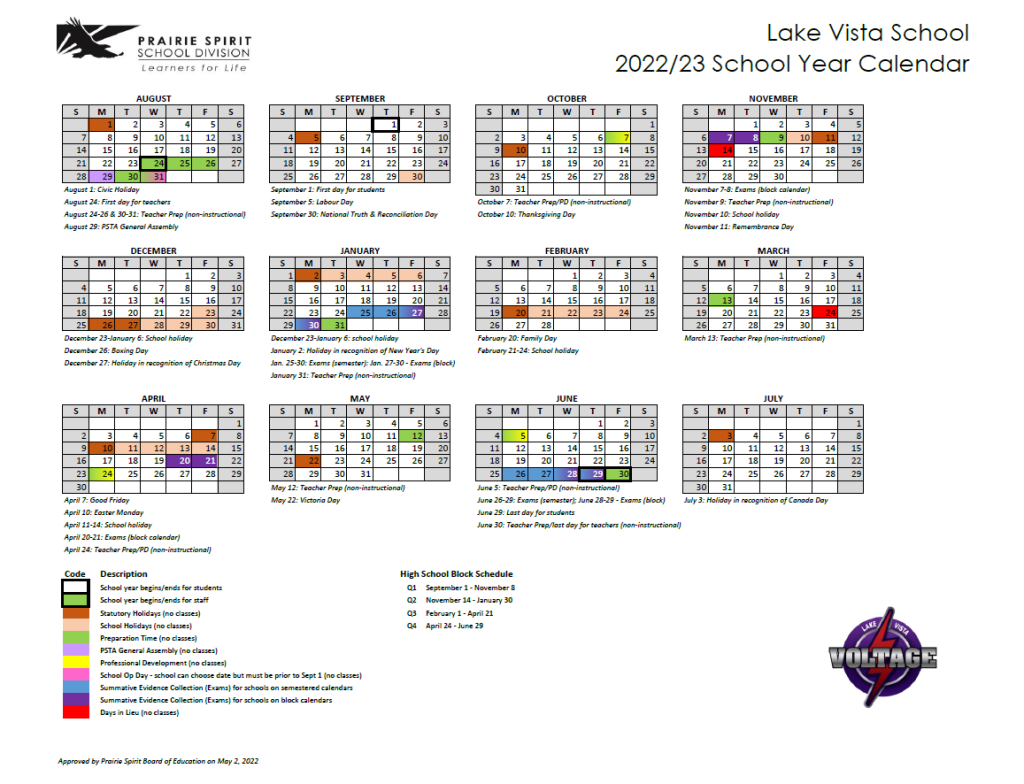 School Calendar 2022-2023 – Lake Vista Public School