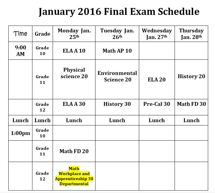 january exam schedules revised